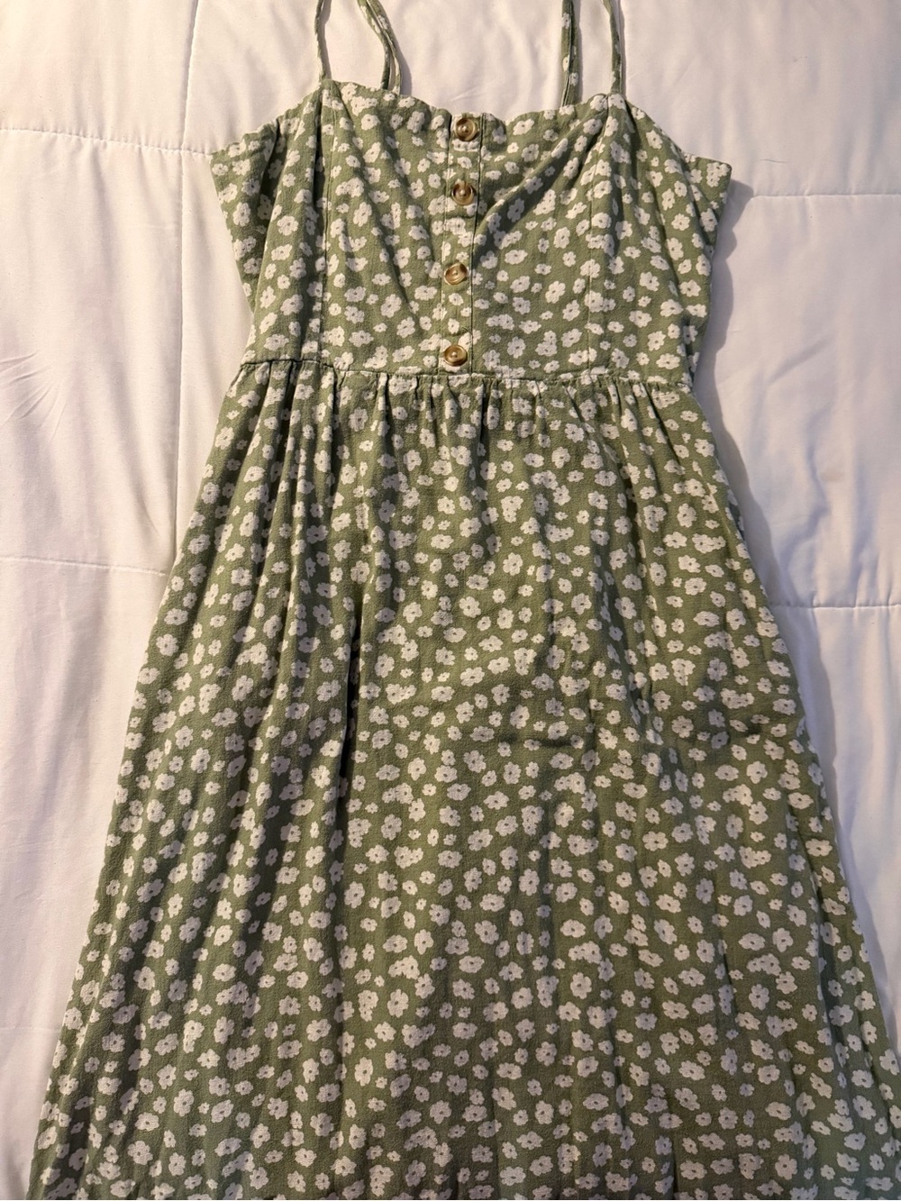 dip Olive Green Floral Midi Dress with Button Front